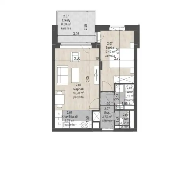 Eladó új építésű téglalakás, Budapest, XIII. kerület 2 szoba 43 m² 86.71 M Ft