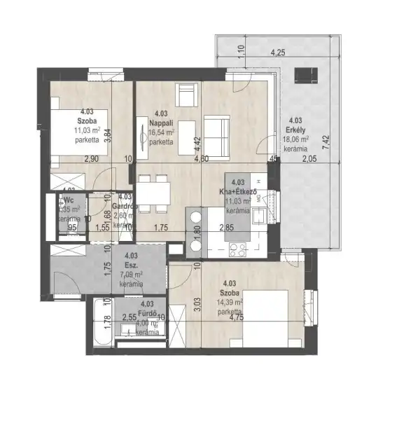 Eladó új építésű téglalakás, Budapest, XIII. kerület 4 szoba 68 m² 140.63 M Ft