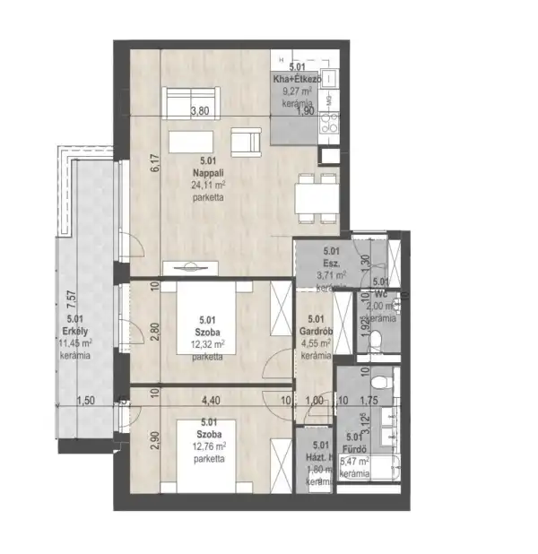 Eladó új építésű téglalakás, Budapest, XIII. kerület 3 szoba 76 m² 147.74 M Ft