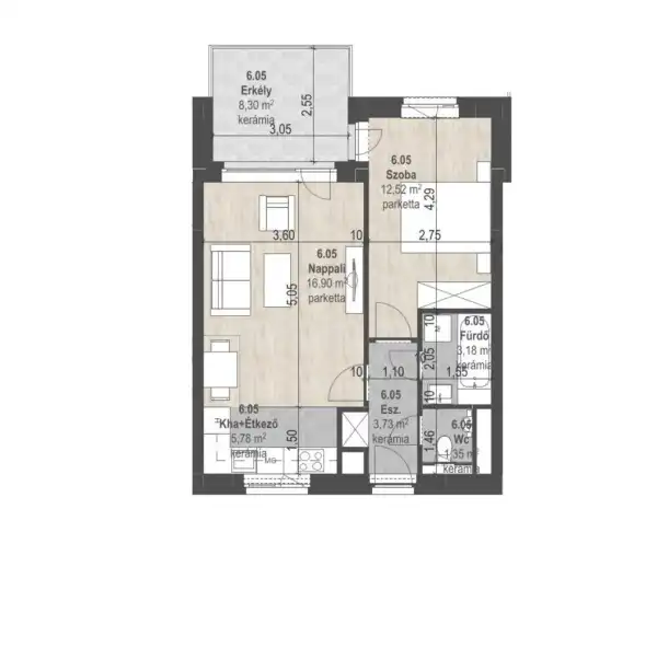 Eladó új építésű téglalakás, Budapest, XIII. kerület 2 szoba 43 m² 91.89 M Ft