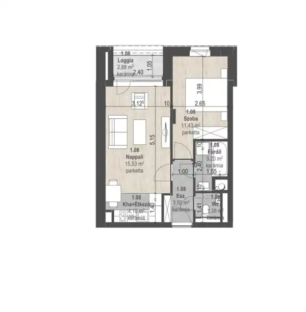 Eladó új építésű téglalakás, Budapest, XIII. kerület 2 szoba 39 m² 73.04 M Ft