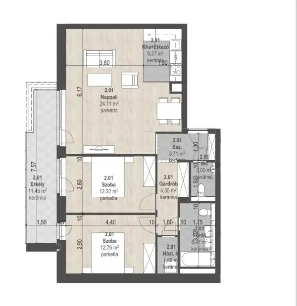 Eladó új építésű téglalakás, Budapest, XIII. kerület 3 szoba 75 m² 140.96 M Ft