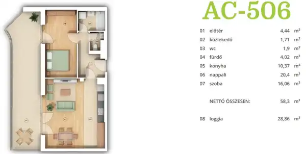 Eladó új építésű téglalakás, Budapest, XIV. kerület 2 szoba 58 m² 127.2 M Ft