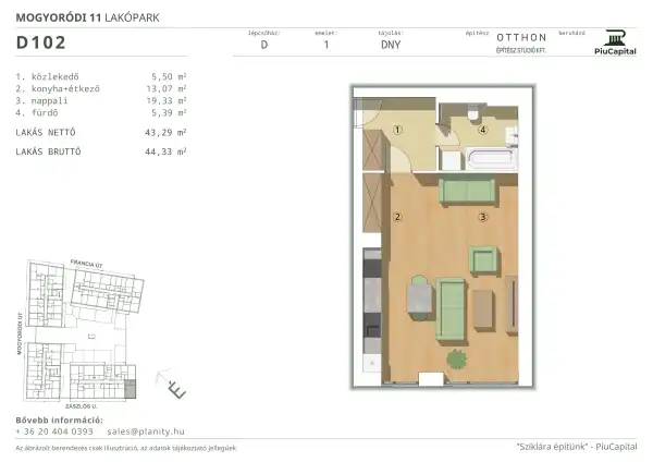 Eladó új építésű téglalakás, Budapest, XIV. kerület 1 szoba 43 m² 76.24 M Ft