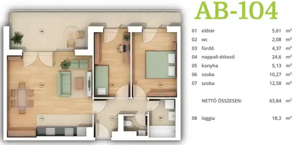 Eladó új építésű téglalakás, Budapest, XIV. kerület 3 szoba 65 m² 120.73 M Ft